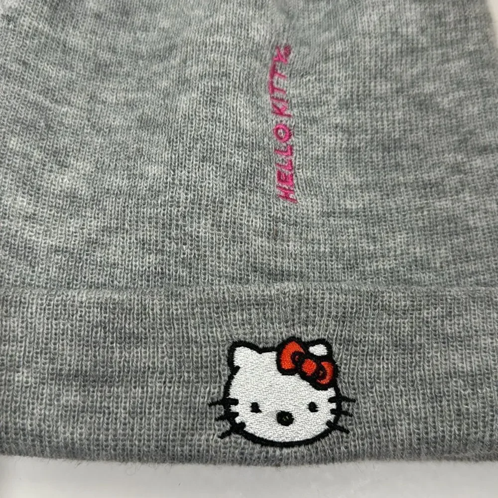 Hello Kitty Sanrio Gray Pink Knit Embroidered Beanie Hat Cap